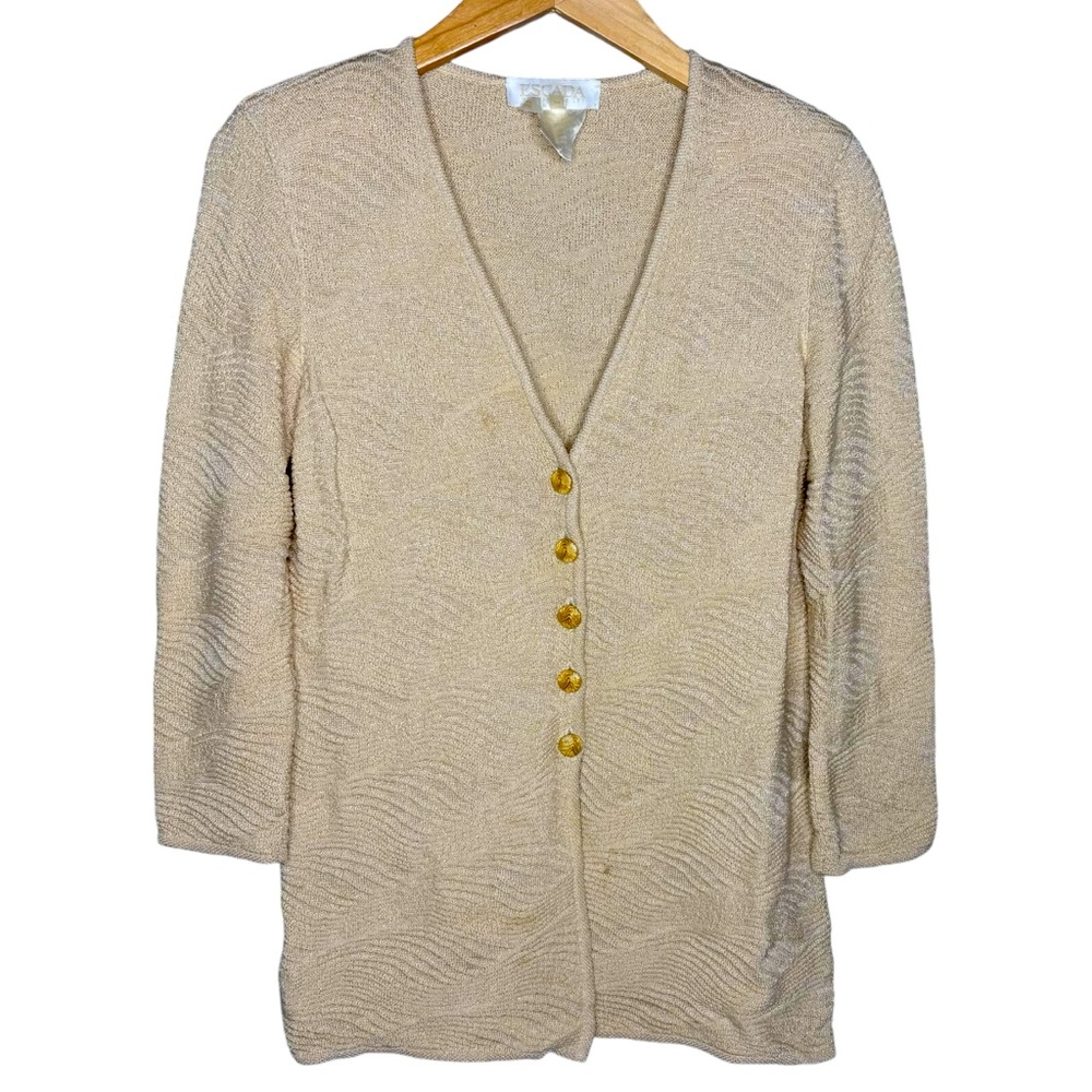 Escada vintage cardigan sweater neutral cream metallic gold shimmer size 34 / 4